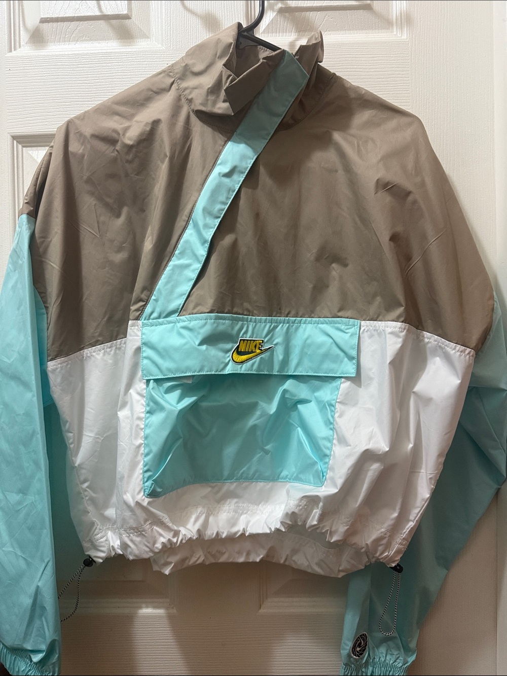 Nike  Aqua, Tan & White Colorblock Rain Jacket
